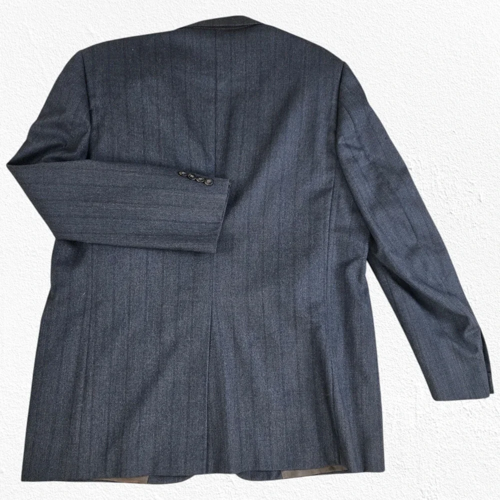 Vintage 80s Geoffrey Beene Gray Wool Pinstripe Suit USA Made Blazer Set Size 40R